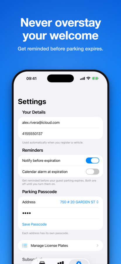 Settings, showing reminders and calendar alarm options.