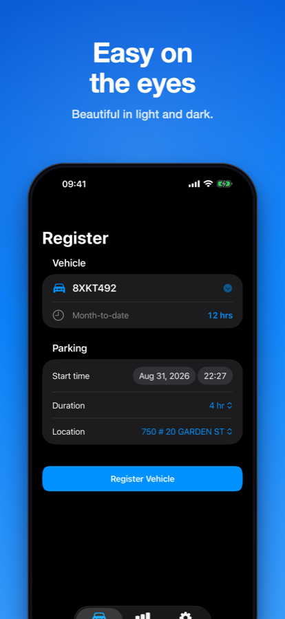 The Register tab in dark mode.
